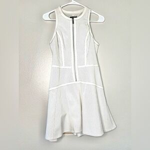 Bebe White Perforated 100% Leather Zip Front A-Line Dress Size 4
